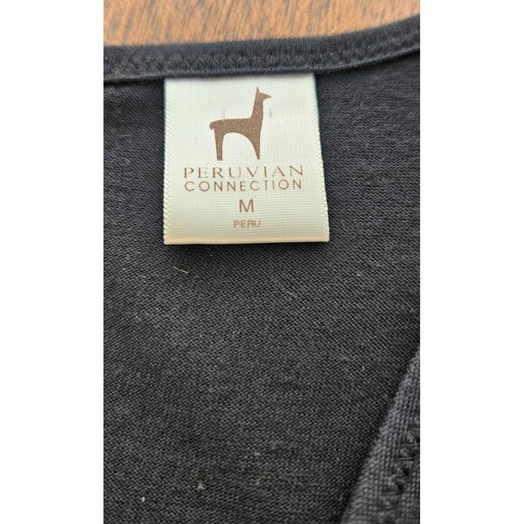 PERUVIAN CONNECTION Black 3/4 Sleeve Pima Cotton Blend Gathered Waist Dress Sz M - Picture 3 of 7